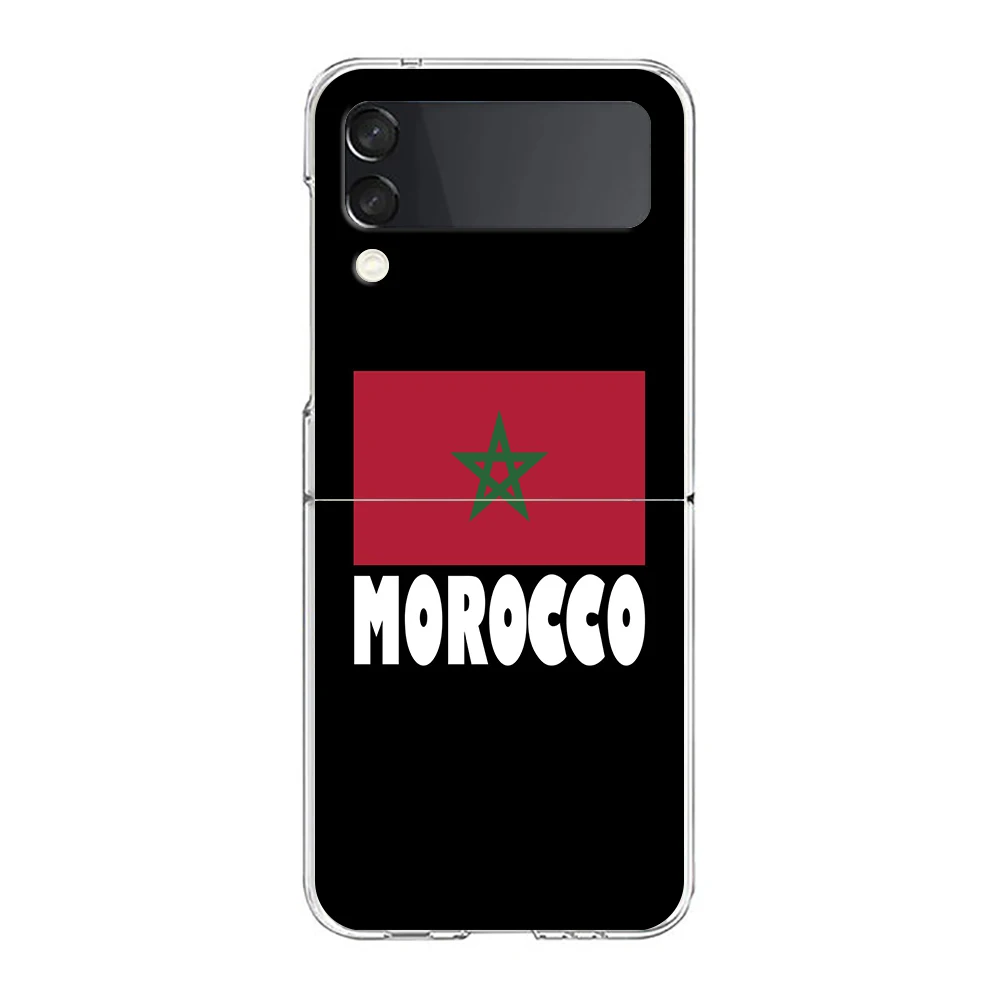 Morocco Flag Soccer Clear Phone Case For Samsung Galaxy Z Flip 3 4 5 Hard Folding Shell For Samsung Z Flip3 Transparent Cover