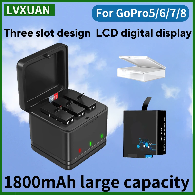 

1800mAh GoPro Battery for Gopro Hero 6/7/8/5 and Storage Charger (Compatible with Gopro 5 battery,Gopro8/5/6/7battery chager)