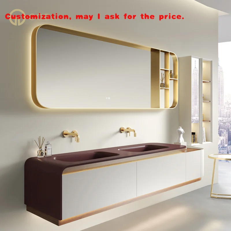 

custom.GODI Euro Style High End Wall Mounted Bath Top Double Sink 72 Inches White and Bathroom Vanity Cabinet With Led Mir