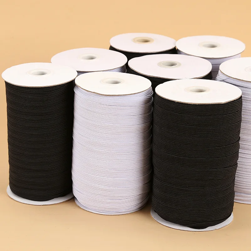 100/200y 3/5/6/8/10/12mm Black White Elastic Band High Elastic Latex Knitted Waistband Elastic Band Rubber Band Sewing Accessory