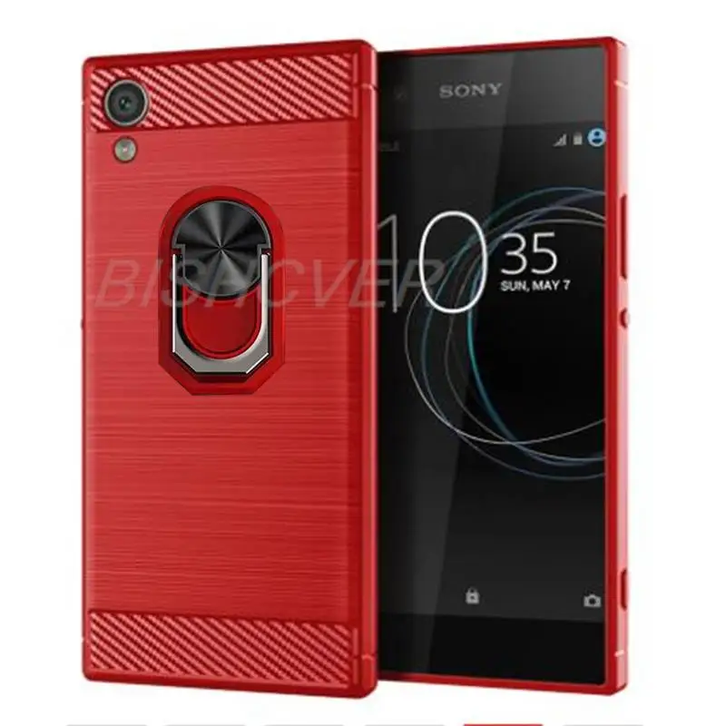 Szczotkowana odporna na wstrząsy miękka obudowa z włókna węglowego dla Sony Xperia XA1 Plus G3412 G3416 G3426 G3412 G3412 G3421 5.5 "magnetyczna obudowa z pierścieniem