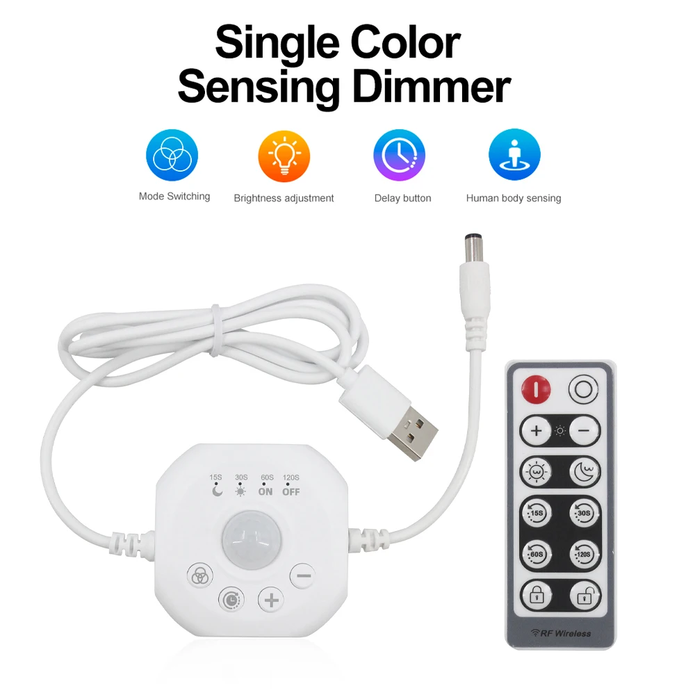 COB LED Strip with Motion Sensor 5V USB LED Tape Light 3000K Warm White 320LEDs/m 1-5m Dimmable Motion Activated With RF Remote