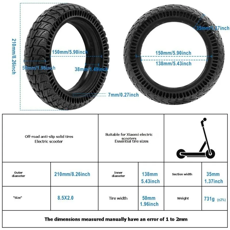 

L71A 8.5X2.125 Цельнолитая резиновая шина для самокатов Xiaomi M365/Pro/1S с амортизацией