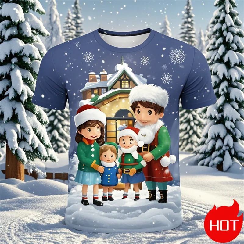 2024 New Fashion Xmas T-Shirt Santa Claus Casual 3D Printed Street Hip Hop Family Reunion Christmas Gift Kids Short Sleeve Tops