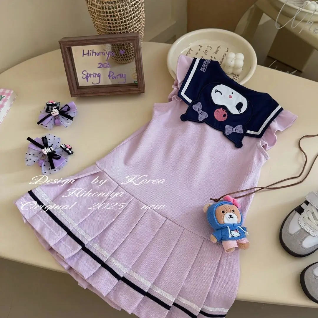 

Kawaii Sanrio KUROMI JK Set Spring Outfit Anime Cartoon Cute 2025 Children's Pleated Skirt Knitted Sweater Girls Gifts Toys