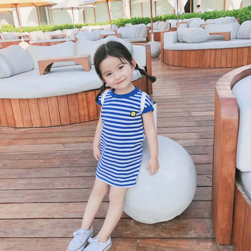 Little Girl's Summer Dress2024New Style Fashionable for Babies and ChildrenTT-shirt Skirt Baby Pure Cotton Western Style Short S