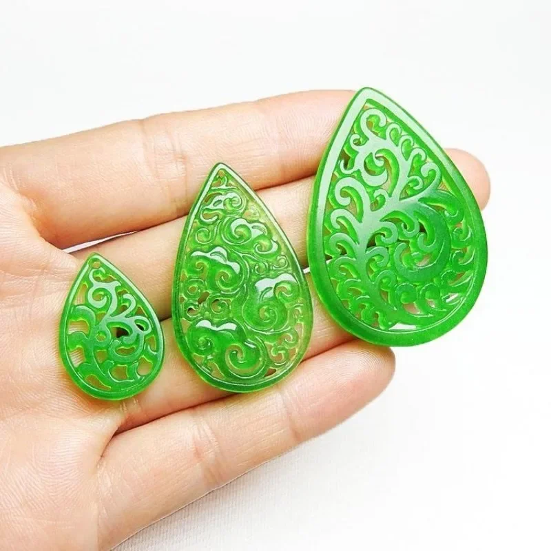 

2pc Natural Emerald Green Jade Carved Hollowed Out Phoenix Ruyi Pendant Accessories DIY Earrings Chinese Jewellery Amulet Women