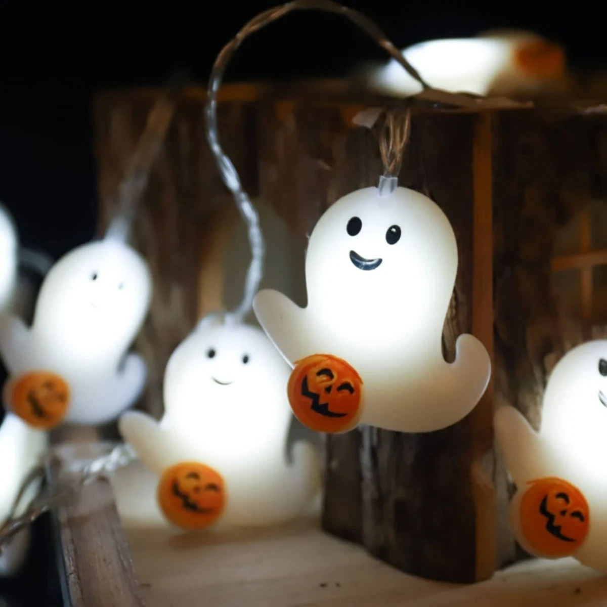 1PC 10/20LED Halloween Battery Powered Mini Ghost String Lights Scary Atmosphere Lamp Perfect For Bedroom Theme Party Home Decor