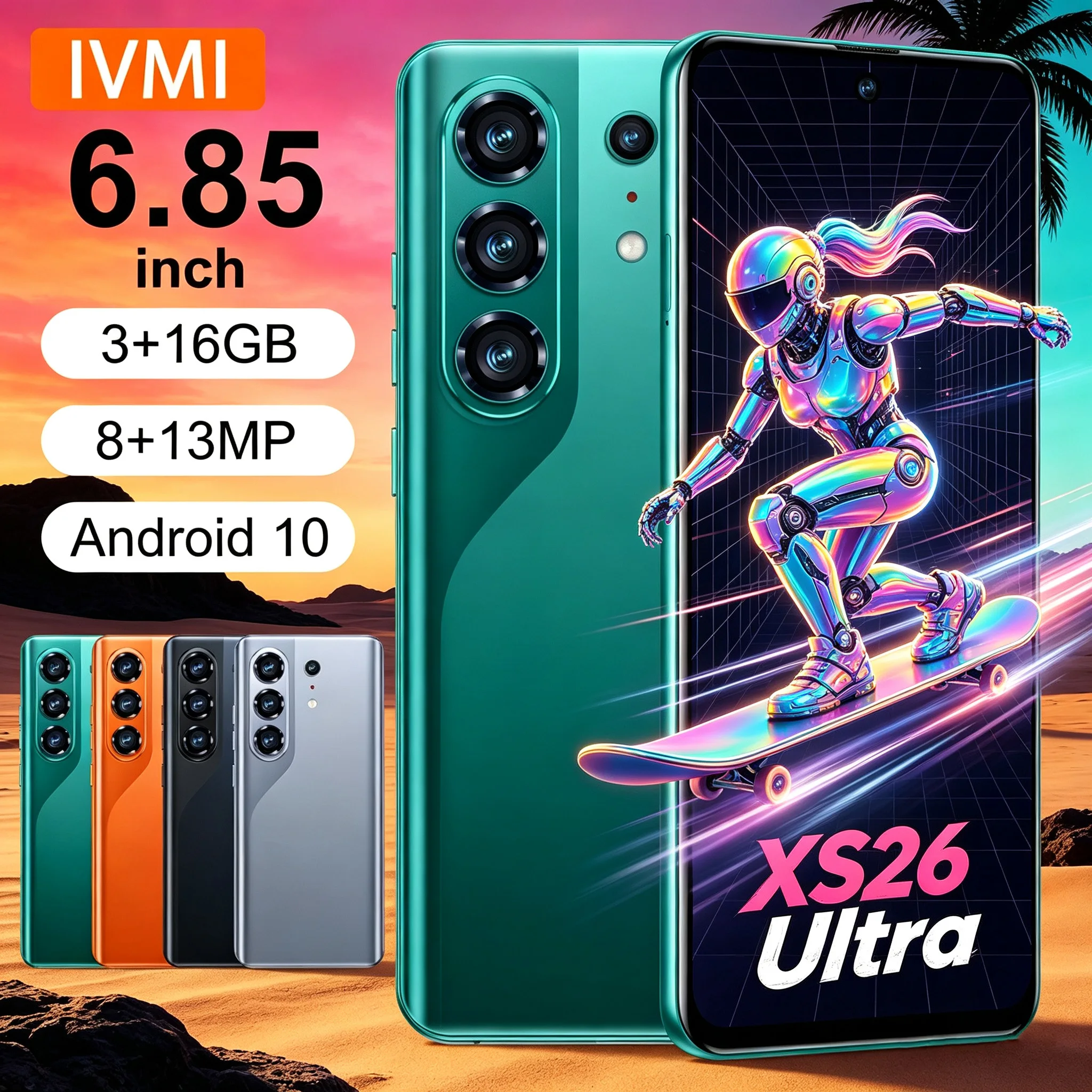IVMI global XS 26Ultra dual card dual standby smartphone Android 10 3GB RAM 16GB ROM Face ID 4G network Google Play store mobile