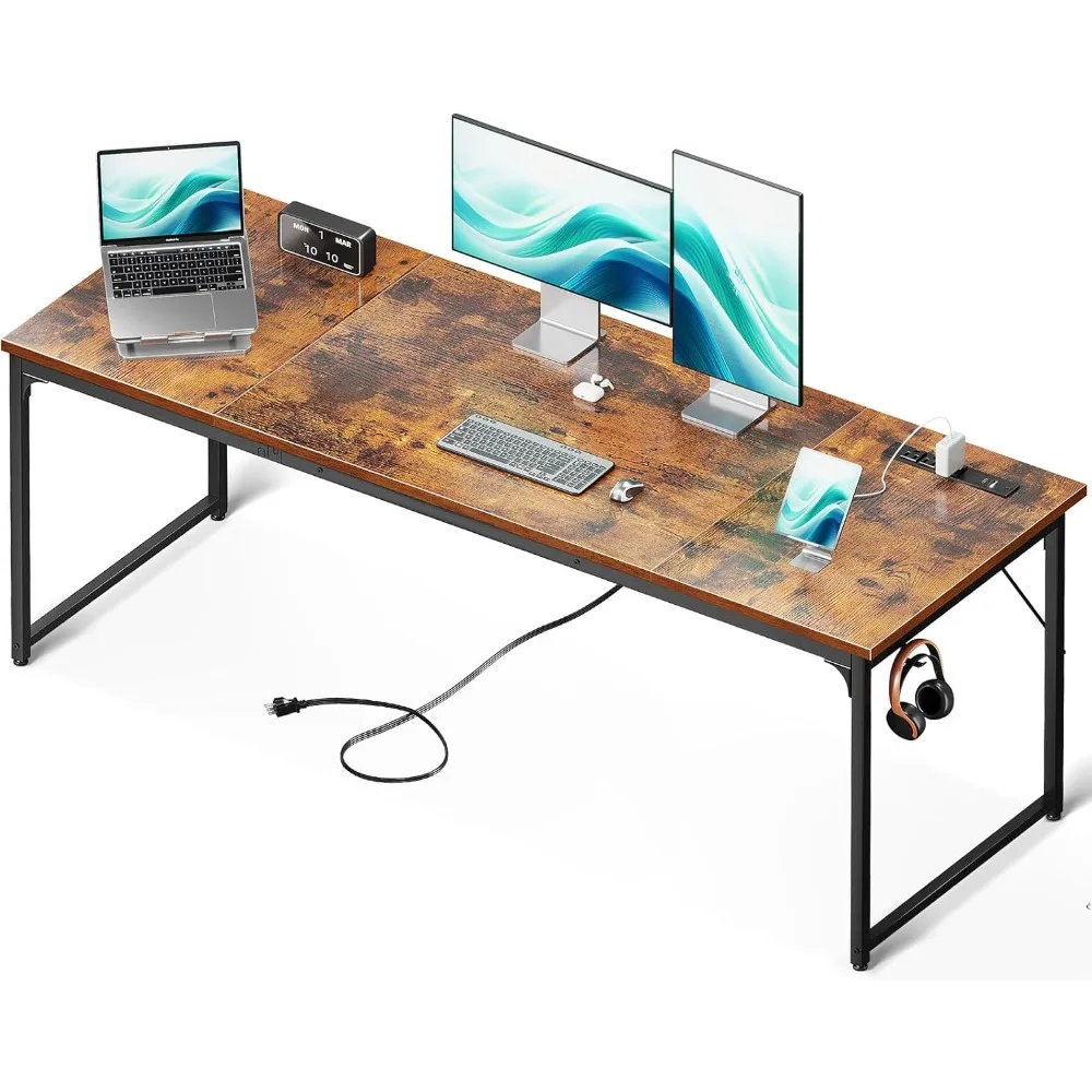 Coleshome 71 Inch Computer Desk with USB Ports, Large Office Desk, Long Study Student Writing Desks, Rustic Brown,Executive Desk