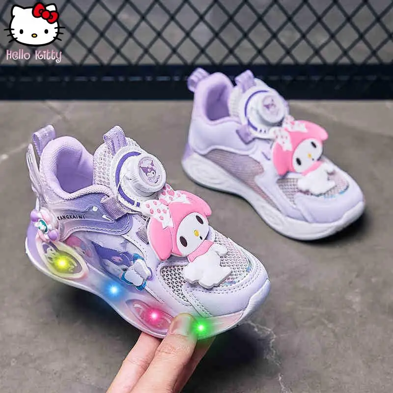 

Sanrio Girls' Cartoon Anime Illuminated Sports Shoes Kuromi Melody Spring Autumn New Anime Rotating Button Shoes Casual Comfort