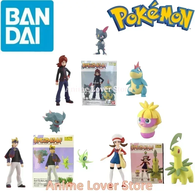 

Bandai Original Scale World POKEMON Johto Region Kotone Bayleef Silver Croconaw Morty Celebi Anime Figures Toys for Kids Gift