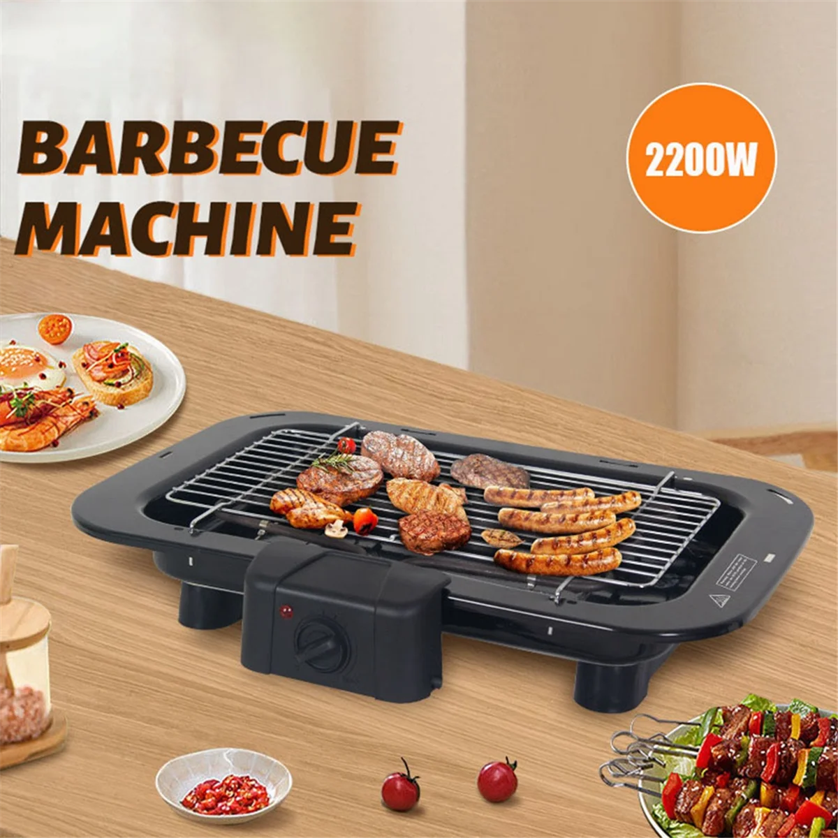 Parrilla eléctrica para interiores, parrilla eléctrica sin humo para interiores, barbacoa con red de parrilla extraíble y sartén antiadherente de 2200W EE. UU.