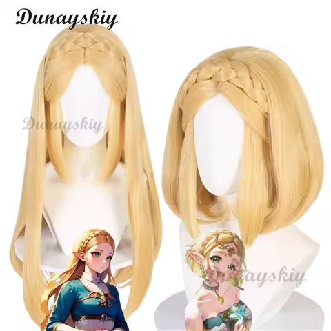 Anime Zelda Wig Princess Cosplay Wig 35cm/72cm Golden Yellow Braid Cosplay Hair Heat Resistant Synthetic Wigs
