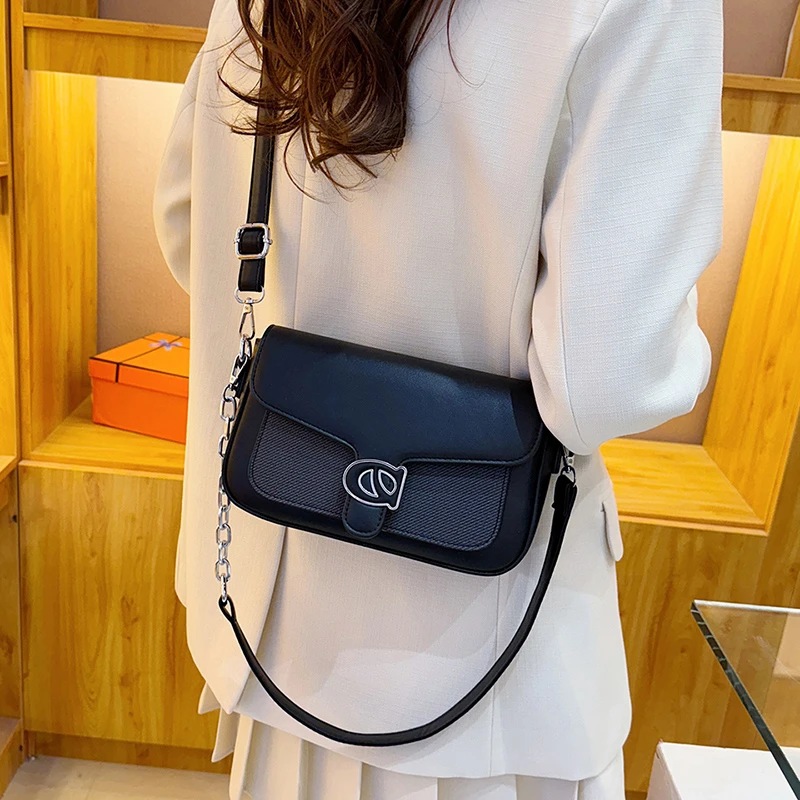 حقيبة يد نسائية كلاسيكية من الجلد الفاخر بتصميم كروس على الكتف، حقيبة يد أنيقة على الطراز اليومي الحديث