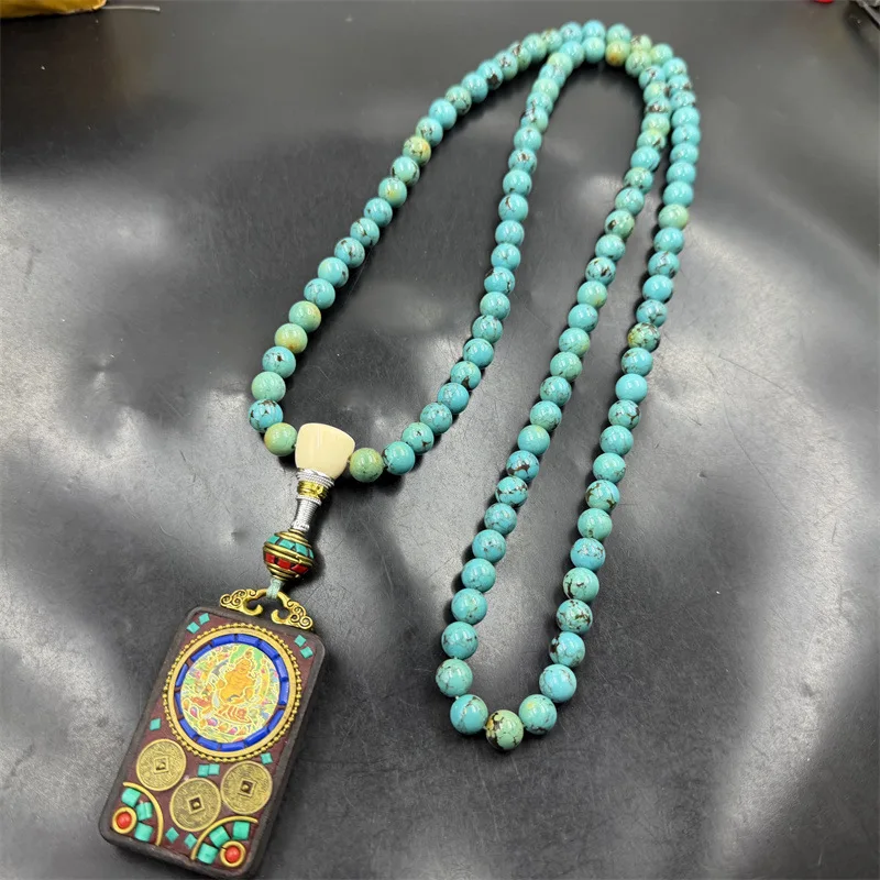 

Optimized Old- Bead Sweater Chain Turquoise Necklace Vintage Style Versatile