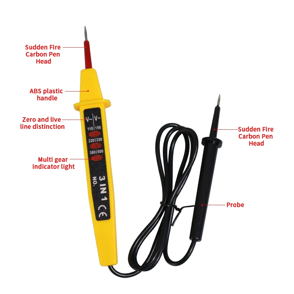 Тестер напряжения 3-в-1 с изолированным зондом, световой индикатор, обнаружение напряжения переменного и постоянного тока, электрический осмотр для домашнего промышленного применения