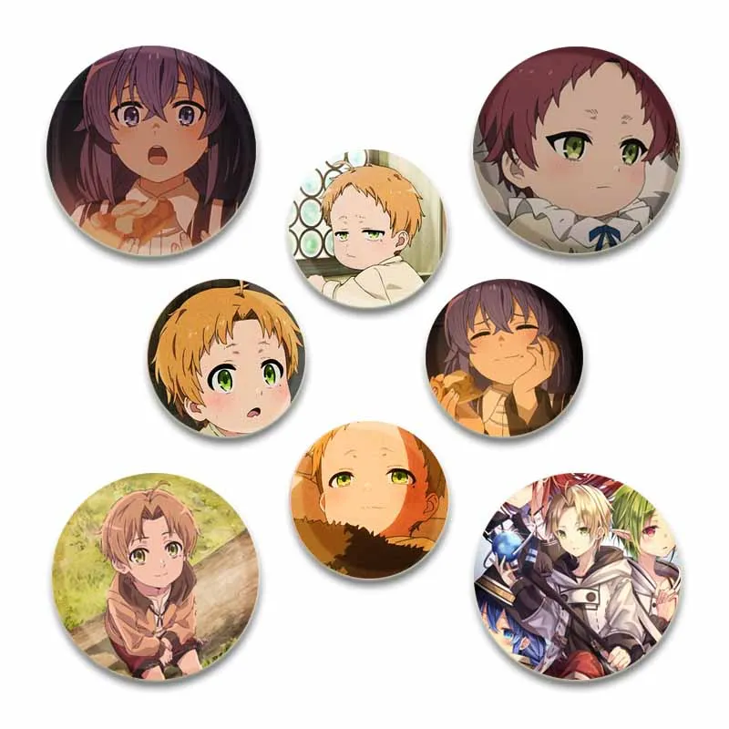 58mm Anime Mushoku Tensei Round Pin Cartoon Badge Snap-in Button Pins Brooches for Clothes Decoration Jewelry Accessories Gifts