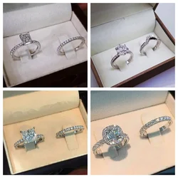 Fashion Contracted Design Women's 2PC Set Rings Round/Square Cubic Zirconia 2026 Trend Wedding Eternity Jewelry Wholesale