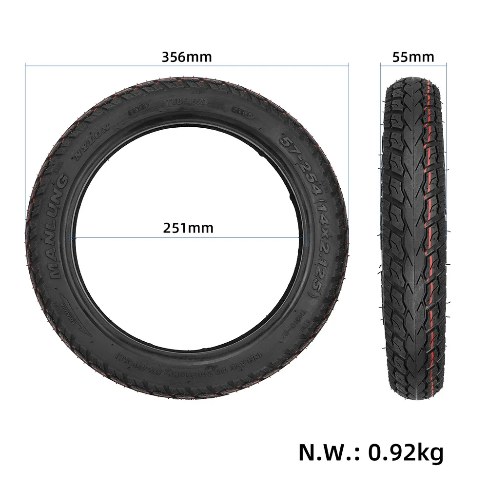 14 Inch Electric Bikes Tyre 14x2.125 Tubeless Tire For Electric Bicycle Replacement Parts Cycling Accessories Out Tire Tubeless