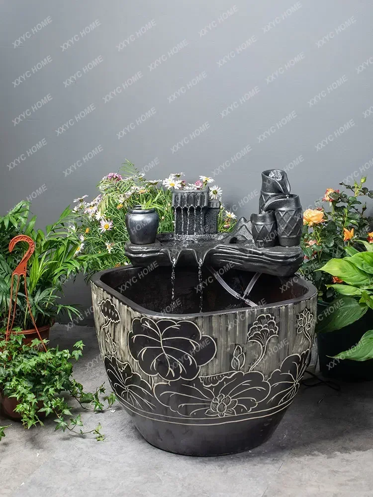 

Square Ceramic Big VAT Water Circulation Aerating Fish Tank Living Room Balcony Flowing Water Fish Culturing Tub Courtyard