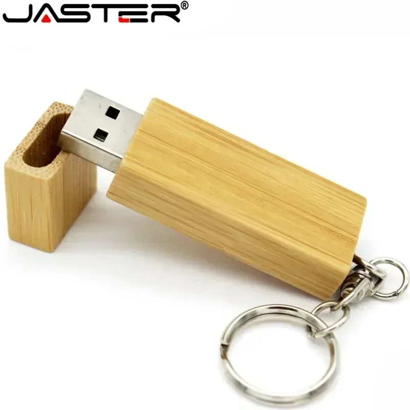 JASTER Drewniany pendrive USB Pendrive 4GB 16GB 32GB 64GB 128GB Kreatywna pamięć U Disk z metalowym brelokiem 1 SZTUK Darmowe logo