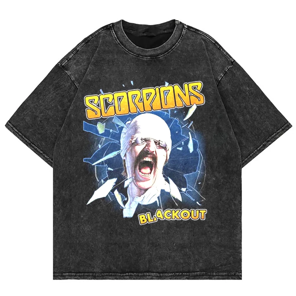 German Rock Band Scorpions Men T-shirts Washed Cotton Round Neck Street Fashion Plus Size Oversize T-shirts Men Clothing