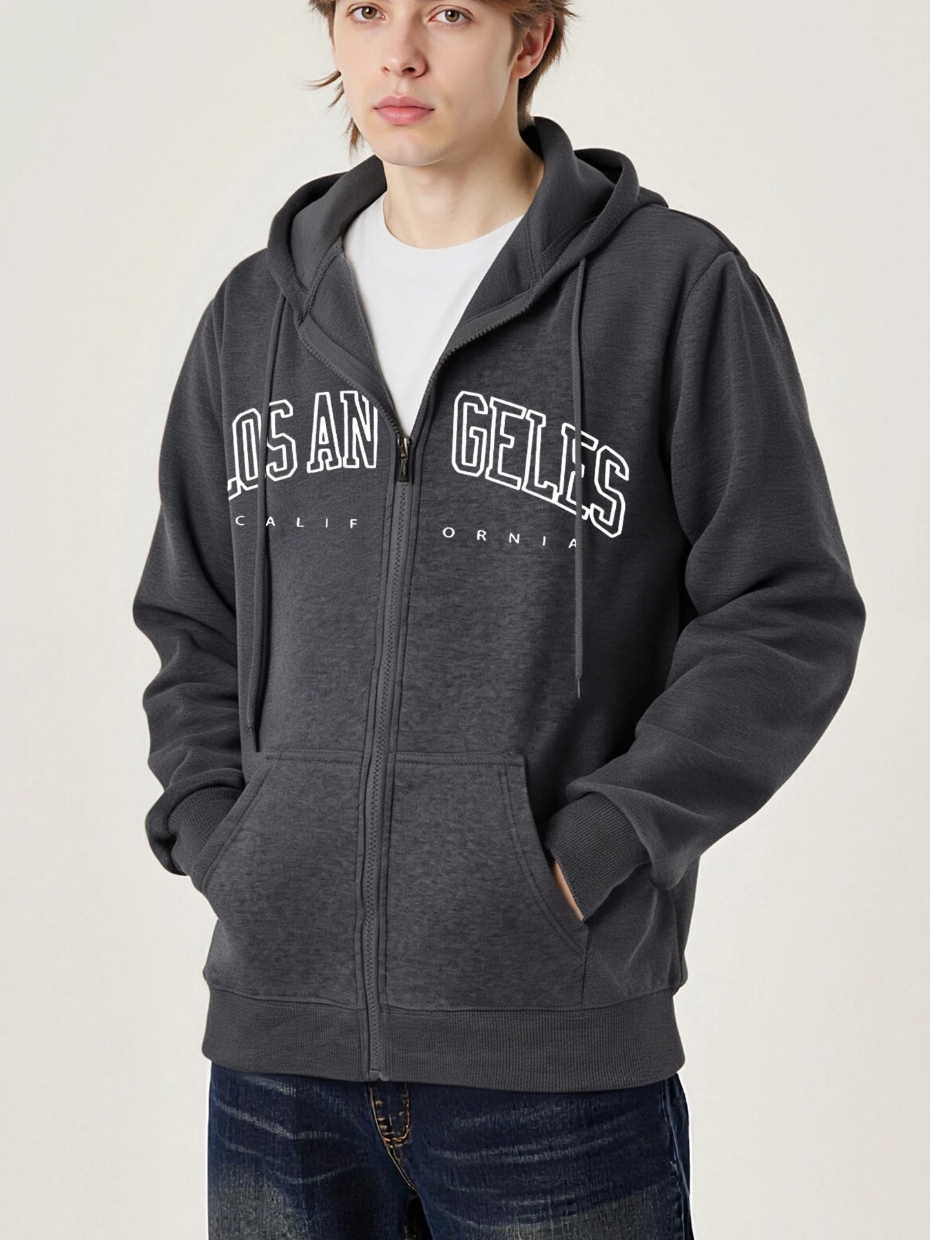 

Living In California Design Мужские куртки на молнии Модные свободные толстовки Мягкая повседневная одежда Осенний флис Мужской ретро с длинным рукавом