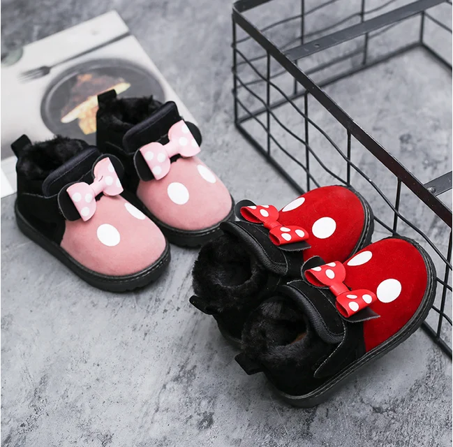 2024 New Simple Non-slip Children Snow Boots for Girls Bow Polka Dot Printing Cute Princess Thermal Boots Winter Autumn Princess