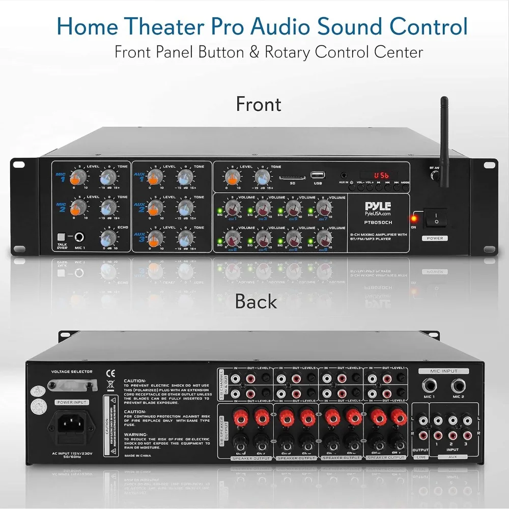Draadloze Bluetooth Eindversterker-4000W Rack Mount Multi Zone Sound Mixer Audio Home Stereo Ontvanger Box Systeem W/Rca, Usb