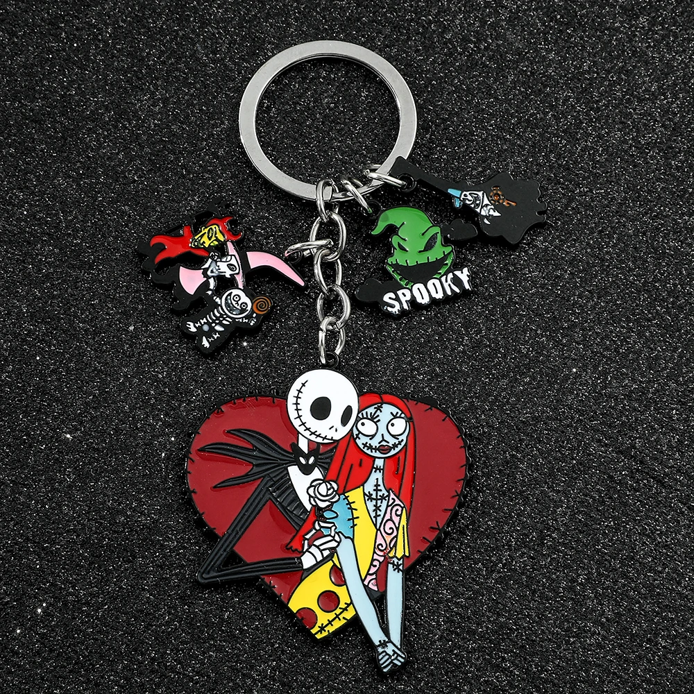 The Nightmare Before Christmas Keychain Sally Jack Skellington Halloween Keyrings Car Key Holder for Couple Jewelry Gifts