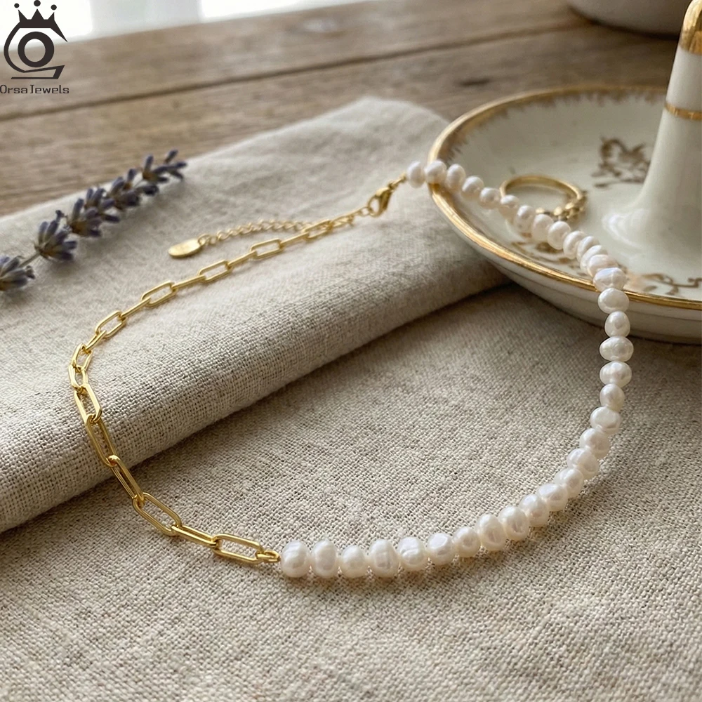 

ORSA JEWELS Half Pearl Chain Clip Necklace Choker Chain Women Girls Jewelry Set for Dancing Party Dating Wedding Vacation GPN13