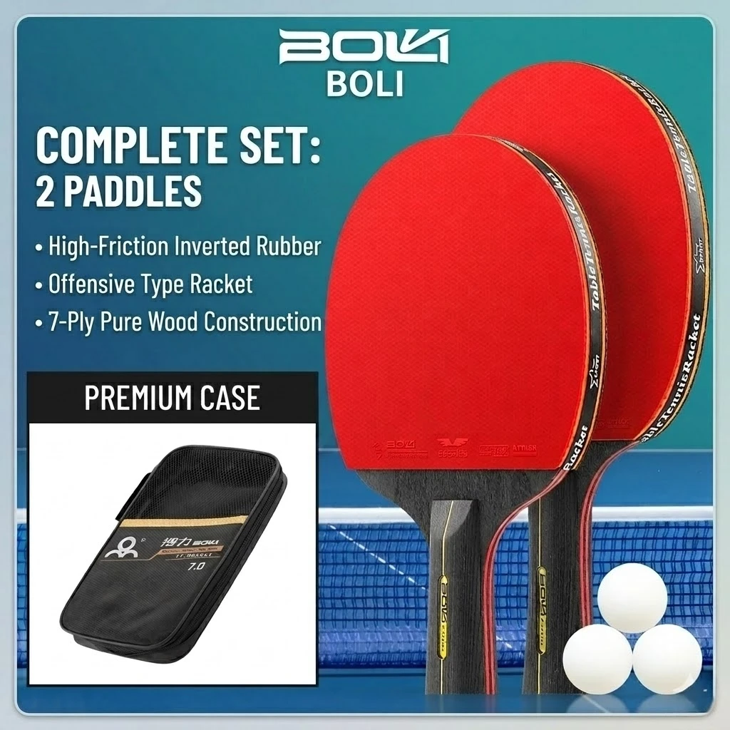 

Boli Table Tennis Racket Set, Six-Star Student Training Table Tennis Racket, Pure Wood Table Tennis Racket Set