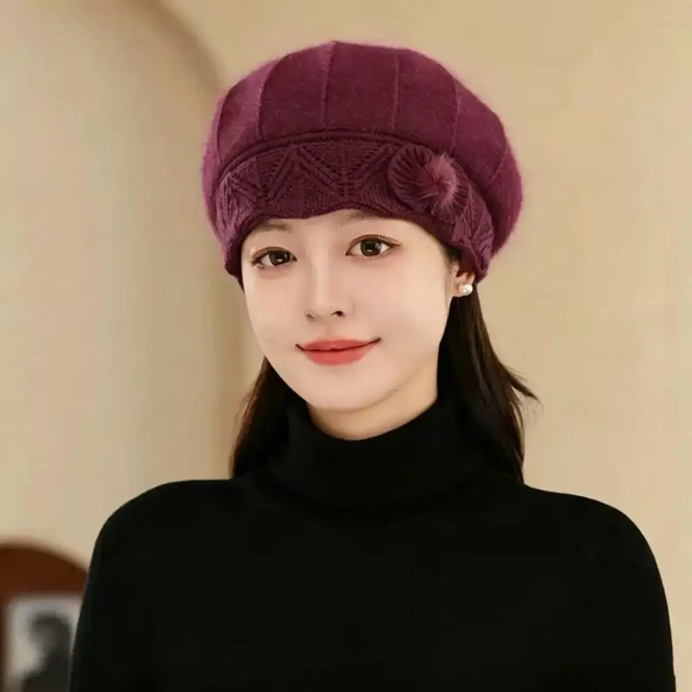 Elastic Knitted Hat Elderly Women Middle Aged Winter Beanie Thick Fleece Lady Hat Cold Weather