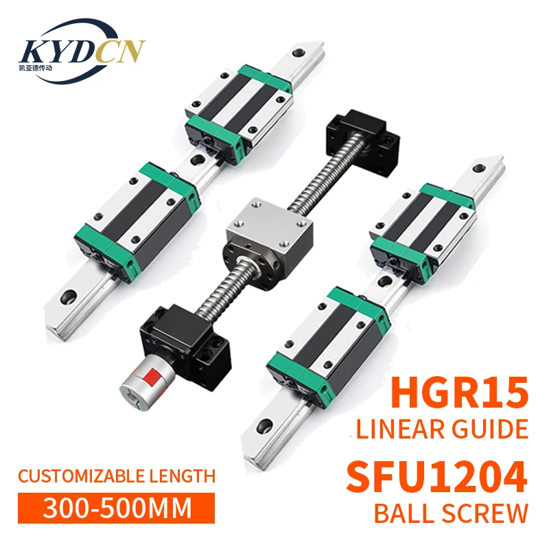 

KYDCN 2PC HGR15 hgr15 L300-500MM+4PC HGH15CA HGW15CC+1 set SFU1204 ball screw for CNC part