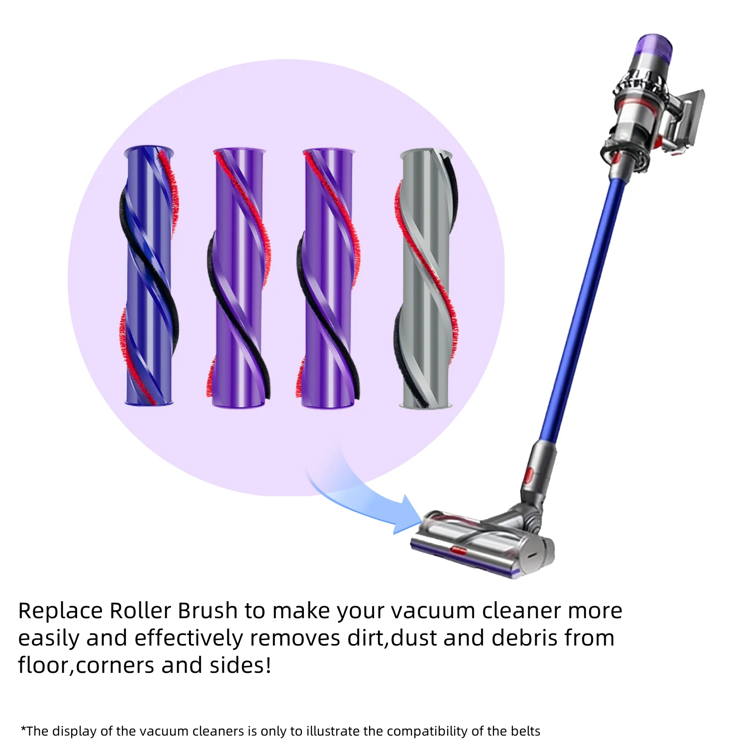 Accessoires de brosse à rouleau souple compatibles pour aspirateur Dyson V6 V8 V10 V11, pièce de rechange pour tapis, barre de rouleau de brosse de remplacement