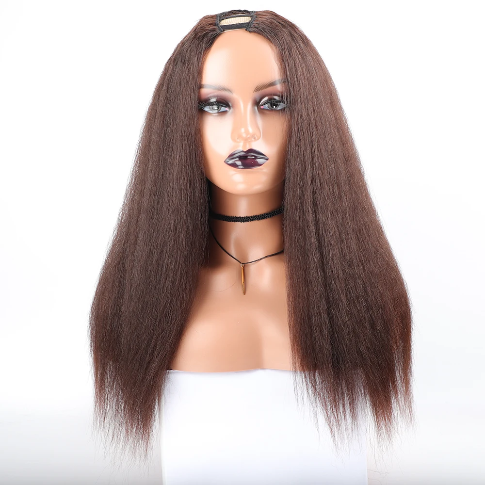 Yaki Straight Synthetic Wigs for Women 18 Inch Yaki Straight Synthetic U-Part Wigs Low Temperature U-Part Fiber Wigs with Clips