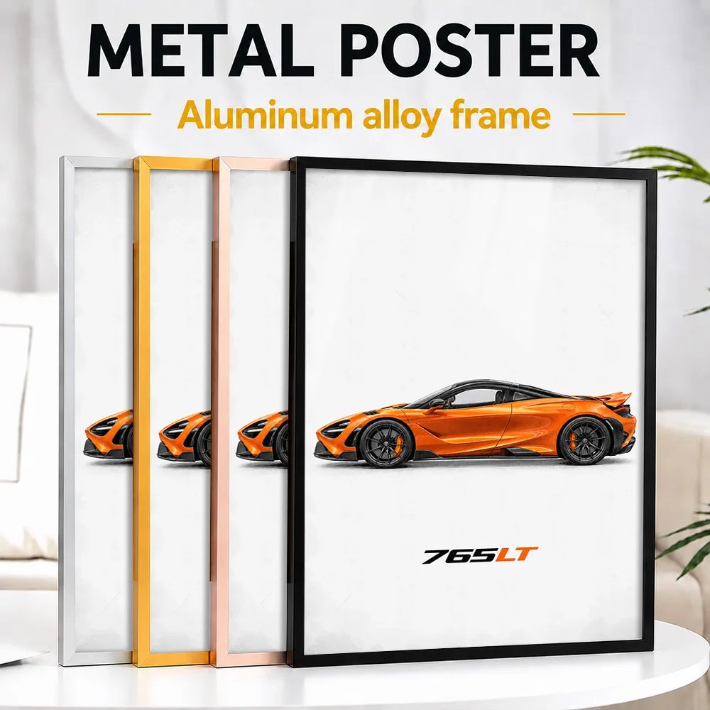 British 765LT Papaya Spark Supercar Framed Metal Poster Personalized Track Performance Wall Art Gift For Drivers In Home Office