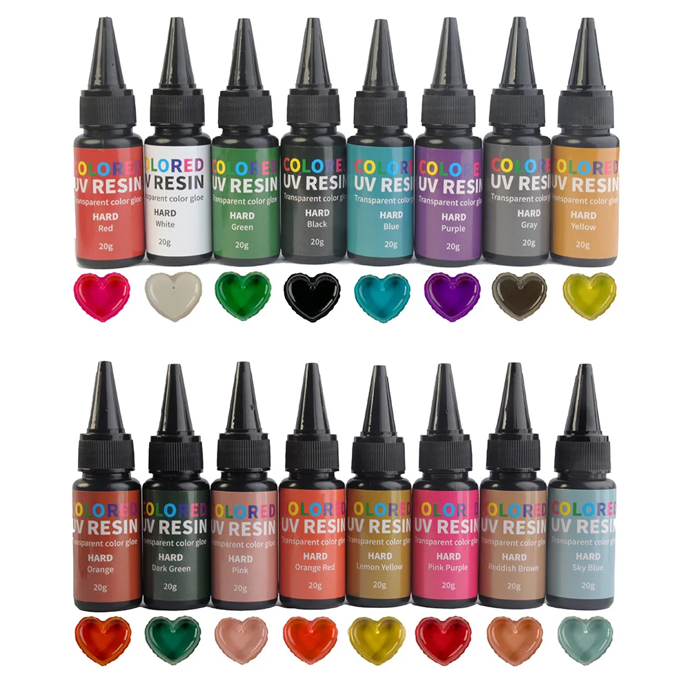 16 Colors UV Curing Hard Type Resin Clear, Fast Curing Odorless & Colored UV Resin Kit for Jewelry Making, Crafts, DIY 20g