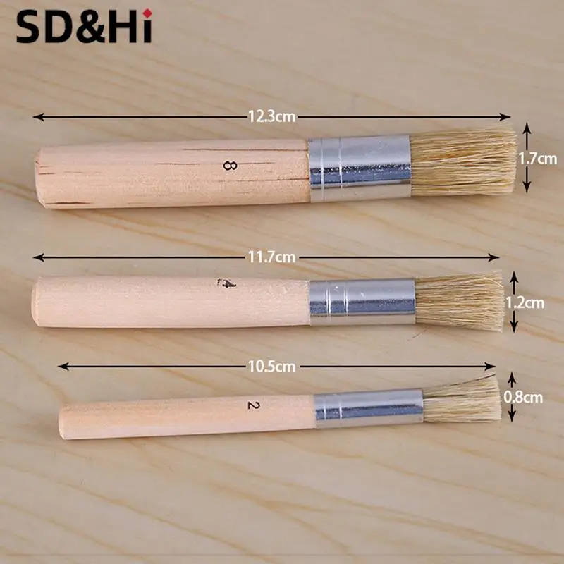 3pcs/Set Wooden Stencil Brush Chalk Paint Pure Hog Bristle Brush Round Oil Painting Detail Brushes Art Supplies