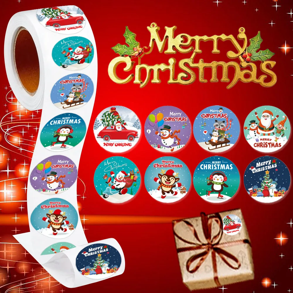 500Pcs/Roll Merry Christmas Themed Gift Stickers 2.5cm/1inch DlY Holiday Decoration Label Perfect For Adorning Gift Notebook PC