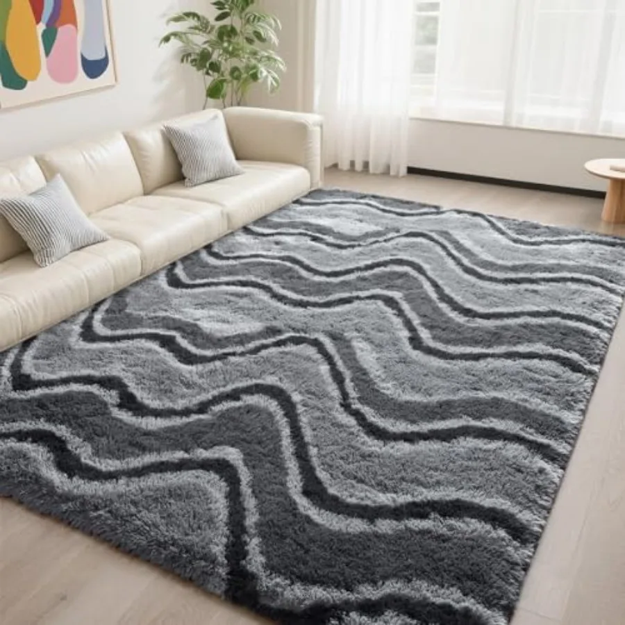 

Area Rugs for Living Room Large Big 6x9 Fluffy Shag Fuzzy Plush Soft Carpets Floor Shaggy Rug for Bedroom Dark Grey Carpet for