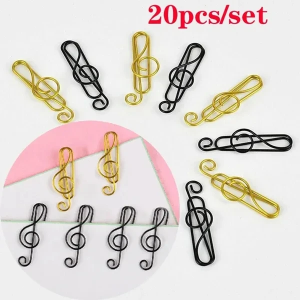 20Pcs Creative Colorful Note Paper Clips Decorative Music Binder Shape Decor Stationery Supplies for Office School Paperclip