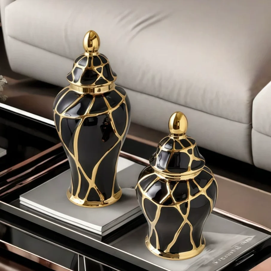33cm/Light Luxury Ceramic Jar Creative Living Room Vase Flower Arrangement Ornaments Ceramic Jars Dining Table Decorations Handi