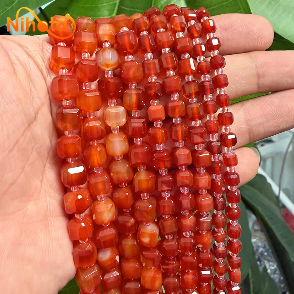 Natürliche rote Karneol-Achate, facettierte Würfel, lose Perlen, 15 Zoll Strang, DIY handgefertigte Armband-Accessoires für die Schmuckherstellung, 5/7/8 mm