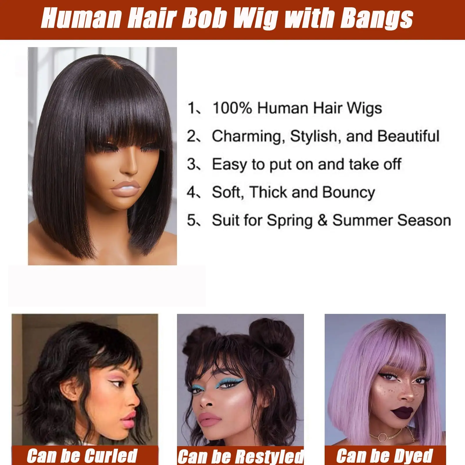 Glueless Straight Bob Wig With Bangs 2x1 Lace Middle Part Wigs Short Bang Bob Wig Straight Hair Natural Black Bang Bob Wigs