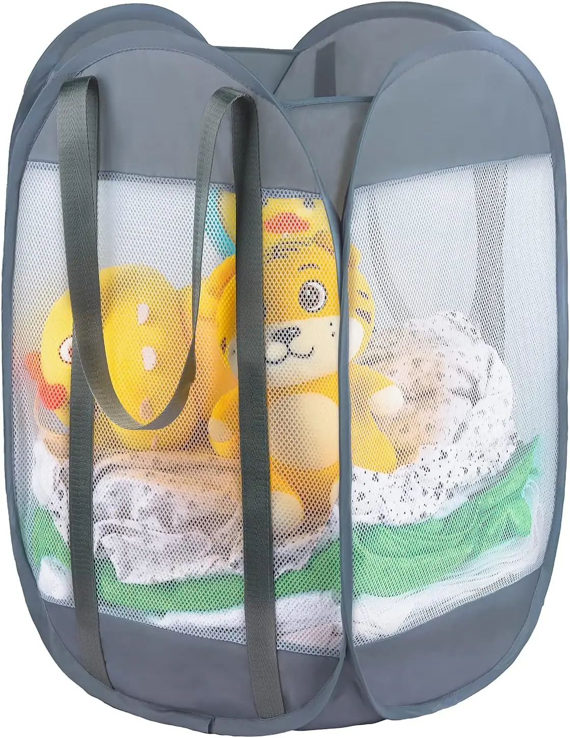 

Durable Tear-Proof Pop-Up Laundry Hamper with Strong Handles, Foldable Mesh Basket for Travel, Dorm, or Storage (Grey)