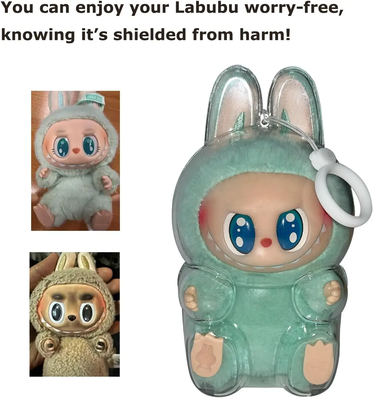 LABUBU Monsters with seat protector, display box hard shell accessory cover with silicone strap, puppet protector