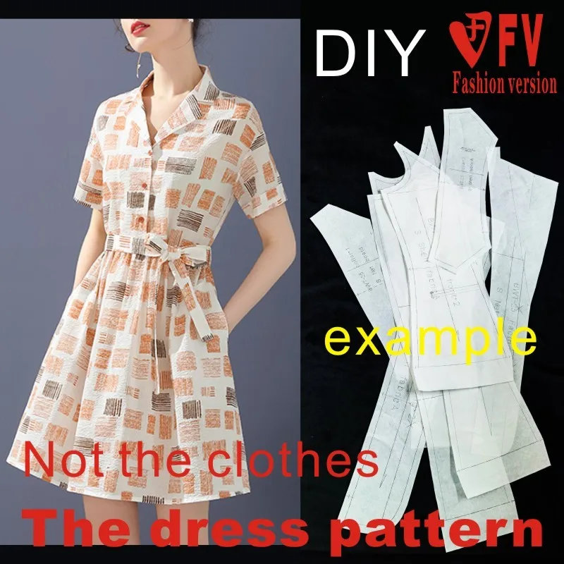 Physical pattern 1:1 women's V-neck waist printing dress pattern clothing cutting pattern BLQ-597