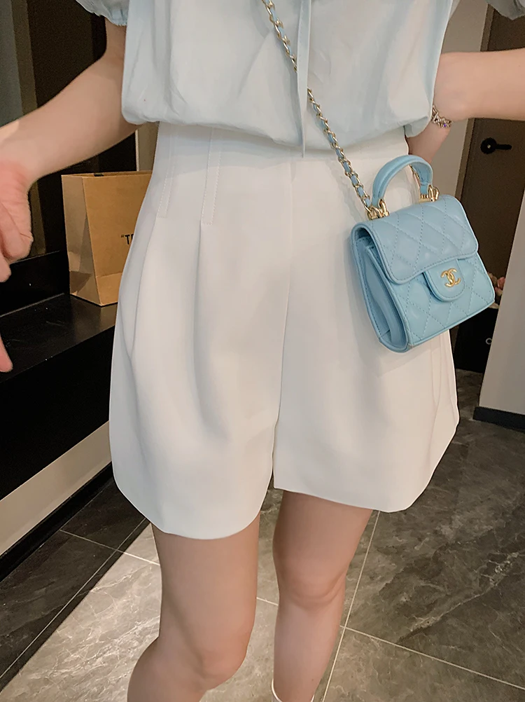 

Anli White High Waist Wide Leg Suit Pants Comfortable High Rise Slimming ort Pants 2023 New Sle Women's Faion Pants